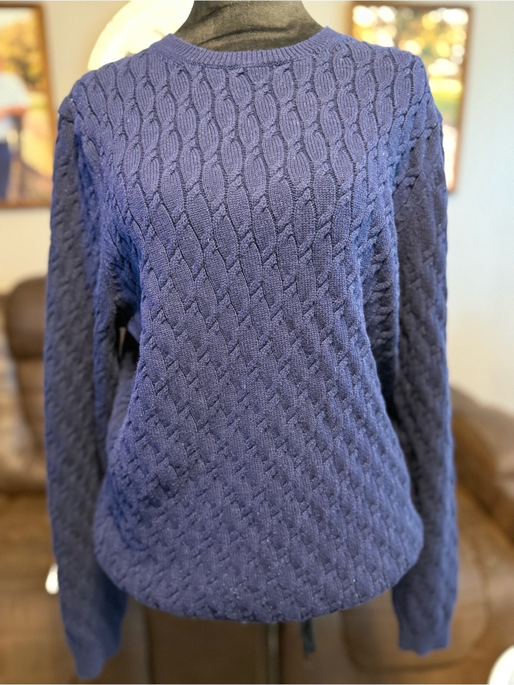 Jos. A. Bank Navy Cable Knit Crewneck Sweater